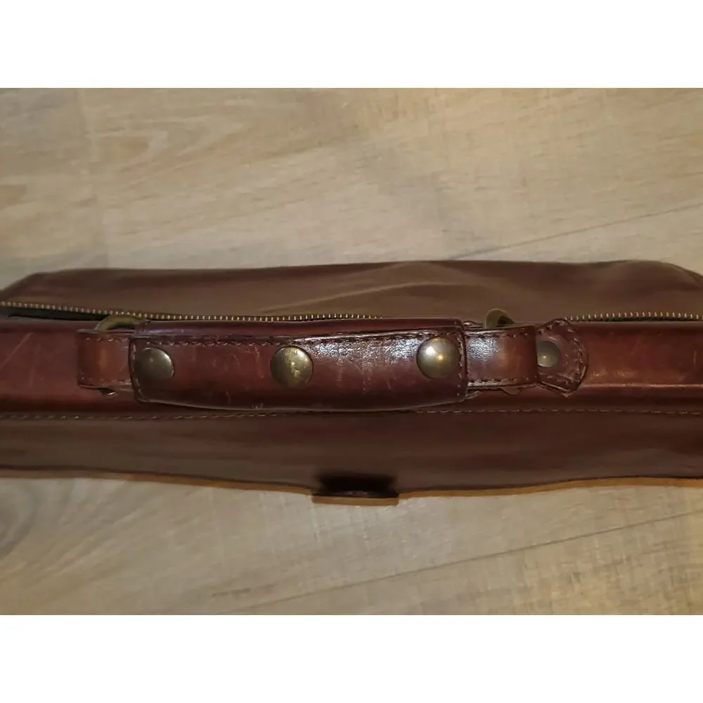 I Medici Italian Leather Briefcase Shoulder Bag Dark Brown Made in Italy